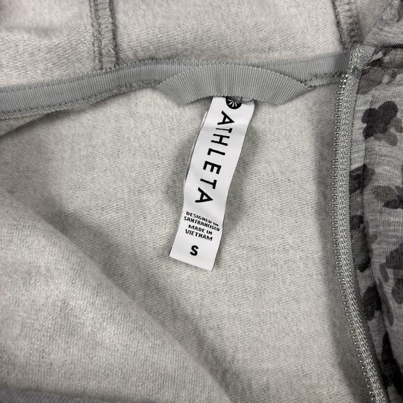 Athleta Hoodie Womens Small Gray Animal Print Full Zip Thumbholes Pullover Top - Picture 2 of 8
